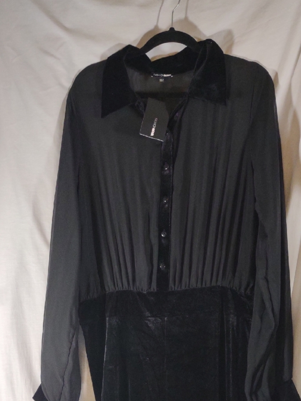 NWT Fashion Nova Black Faux Velvet & Sheer "Working Late" Jumpsuit - Size 2X